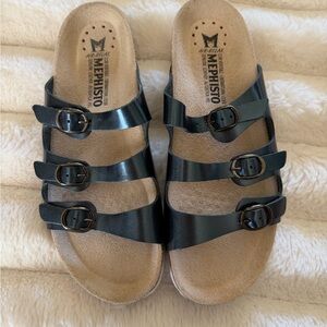 Mephisto Dark Teal  Leather Slide Sandals